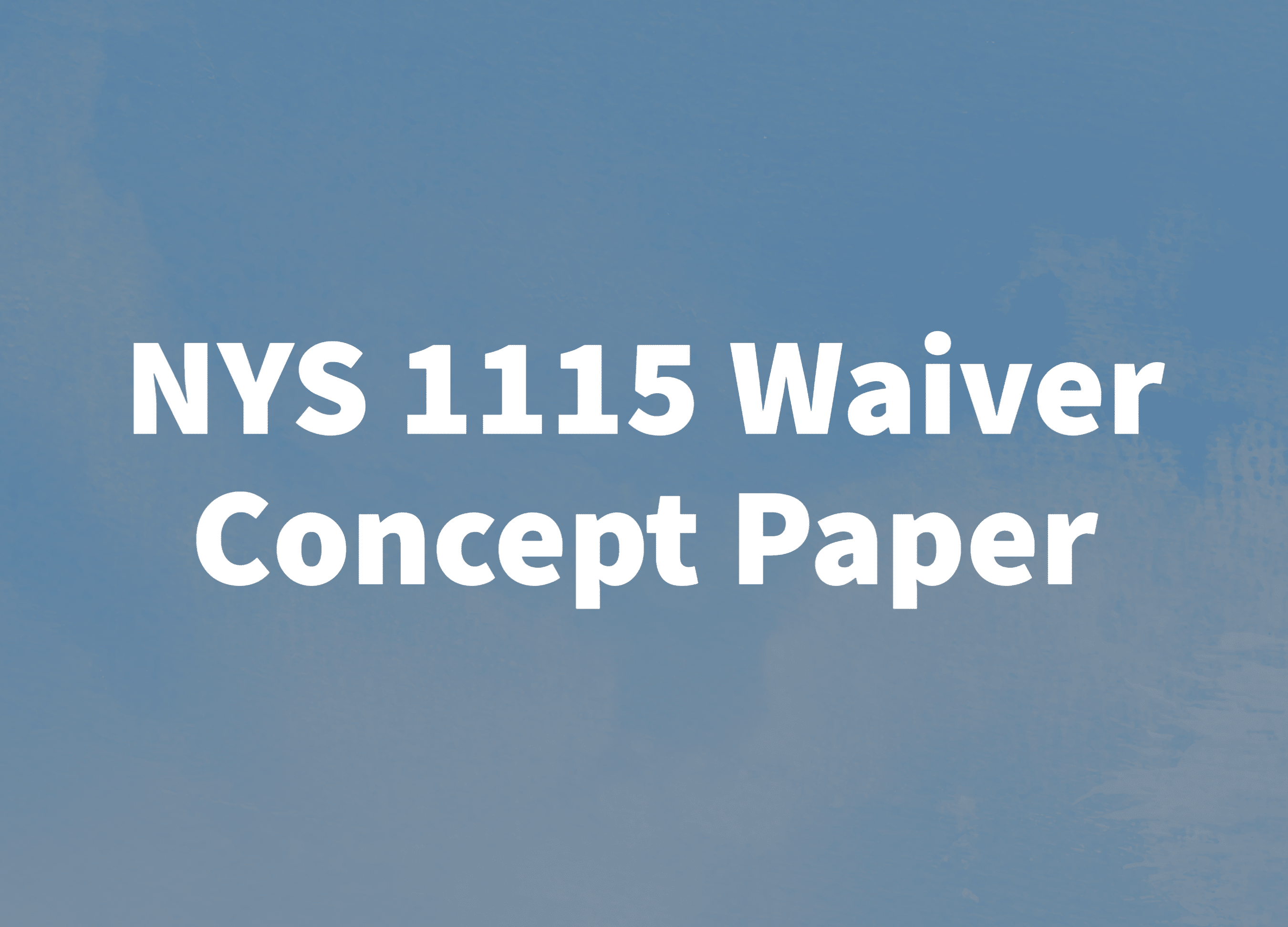 NYS 1115 Waiver Concept Paper: The Highlights